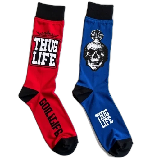 pair, red, blue, socks, phrase, thug, life, white transparent PNG cut-out