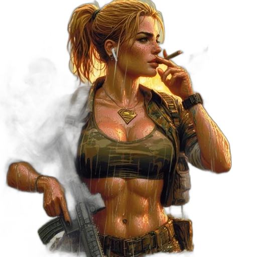 weapon, concept art, comic book art, pixel art, fantasy art, fire, woman, soldier transparent PNG cut-out