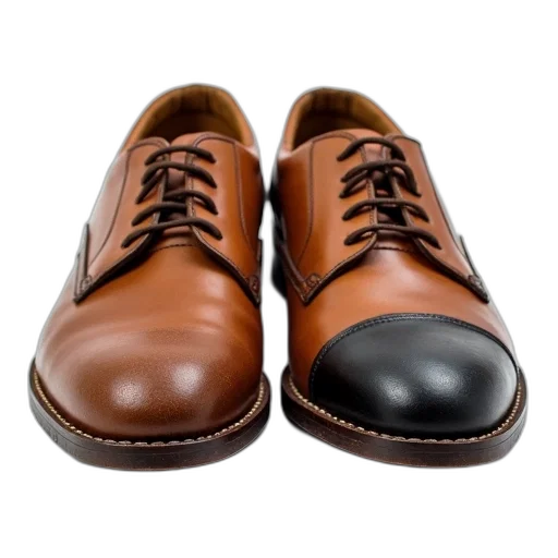 shoes, photorealistic, 3d render, pair, brown, leather, visible, creases transparent PNG cut-out
