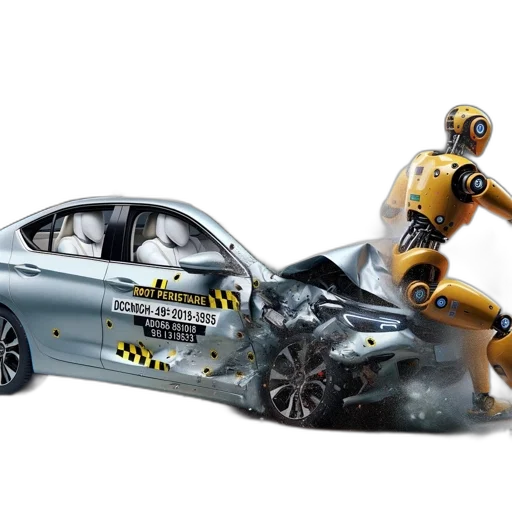 robot, car, concept art, futuristic, lab, crash, test, occurs transparent PNG cut-out