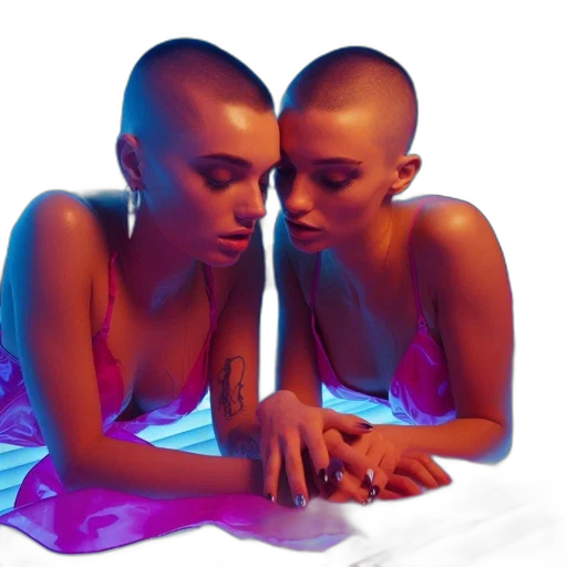 jewelry, hair, vaporwave, concept art, cyberpunk, photorealistic, neon lights, underwater transparent PNG cut-out