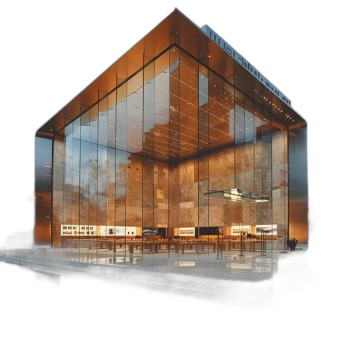 building, 3d render, concept art, photorealistic, earth tones, modern, glass, facade transparent PNG cut-out
