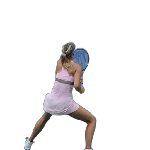 dress, staff, 3d render, female, tennis, player, pink, crouched transparent PNG cut-out