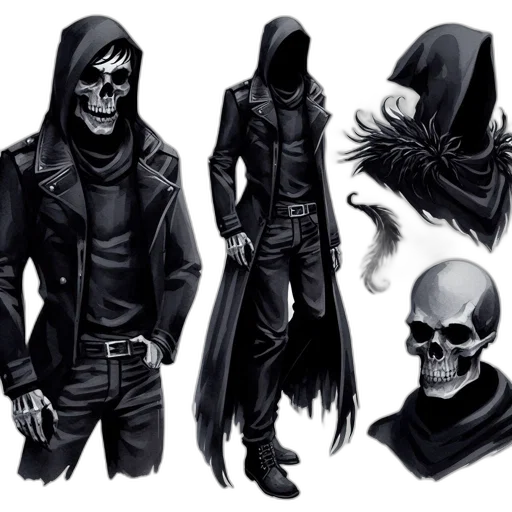 mask, jacket, concept art, comic book art, fantasy art, pixel art, dark, monochrome transparent PNG cut-out
