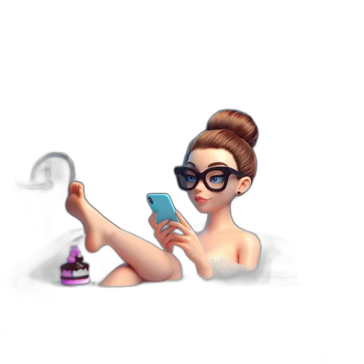 cartoon, concept art, pixel art, young, woman, glasses, sits, tub transparent PNG cut-out