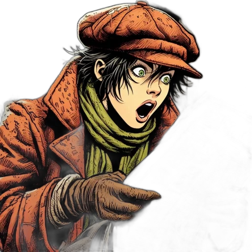 jacket, hat, face, comic book art, concept art, cartoon, anime, snow transparent PNG cut-out