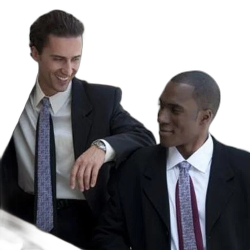 staff, jacket, two, men, suits, ties, watches, smiling transparent PNG cut-out