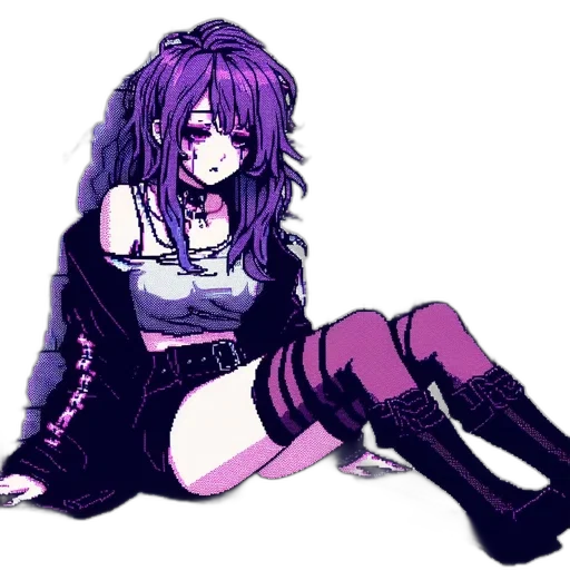 creature, dress, weapon, hair, cyberpunk, pixel art, concept art, anime transparent PNG cut-out