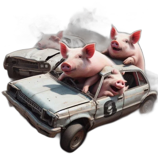 car, animal, photorealistic, concept art, 3d render, absurd, scene, pigs transparent PNG cut-out