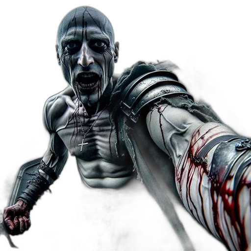 sword, concept art, comic book art, fantasy art, 3d render, warrior-monster, stands, front transparent PNG cut-out