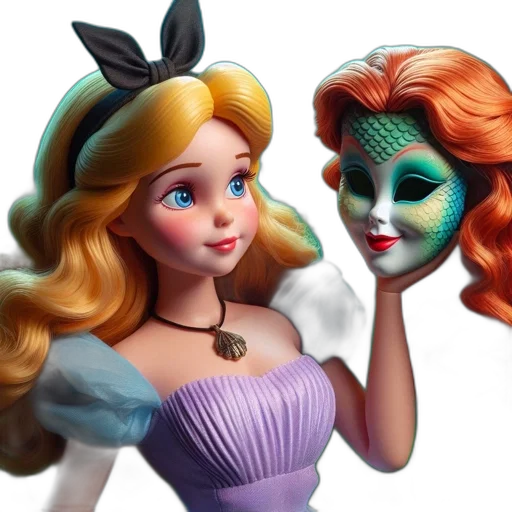 3d render, concept art, fantasy art, photorealistic, two, female, characters, one transparent PNG cut-out