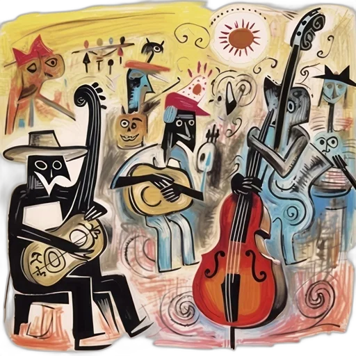 concept art, lively, vibrant, painting, represents, animated, characters, musical transparent PNG cut-out