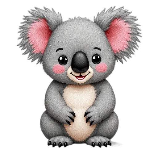 animal, creature, photorealistic, 3d render, cartoon, concept art, koala, embroidery transparent PNG cut-out