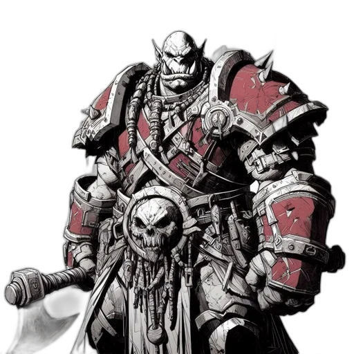 weapon, concept art, comic book art, fantasy art, red, armored, figure, holding transparent PNG cut-out