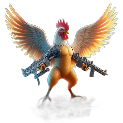 weapon, animal, concept art, 3d render, pixel art, fantasy art, anthropomorphized, chicken transparent PNG cut-out
