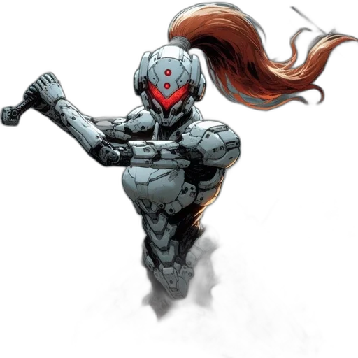 robot, mask, weapon, comic book art, concept art, fantasy art, pixel art, red transparent PNG cut-out