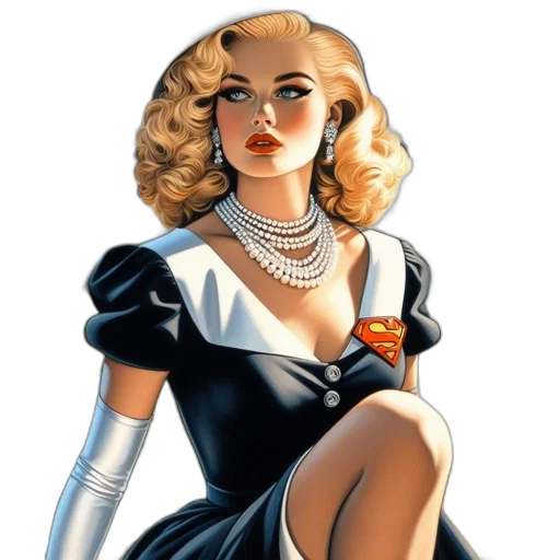 dress, jewelry, comic book art, cartoon, concept art, photorealistic, woman, blonde transparent PNG cut-out