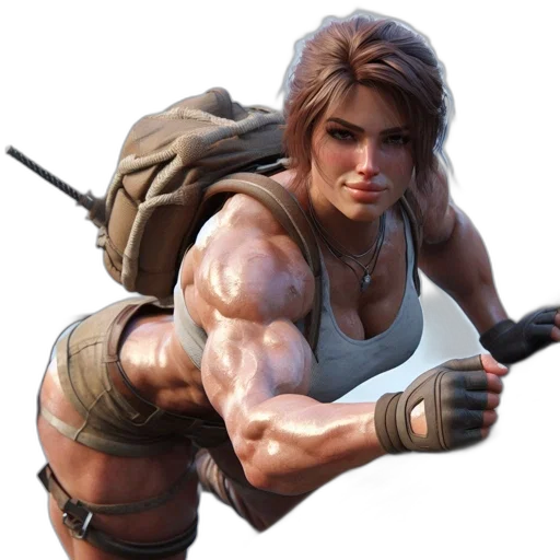 weapon, concept art, photorealistic, 3d render, fantasy art, athletic, woman, sportswear transparent PNG cut-out