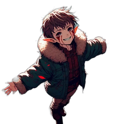 jacket, creature, staff, weapon, anime, pixel art, concept art, cyberpunk transparent PNG cut-out