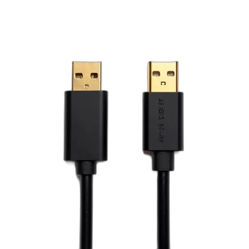 two, identical, black, usb, cables, gold, connectors, shown transparent PNG cut-out