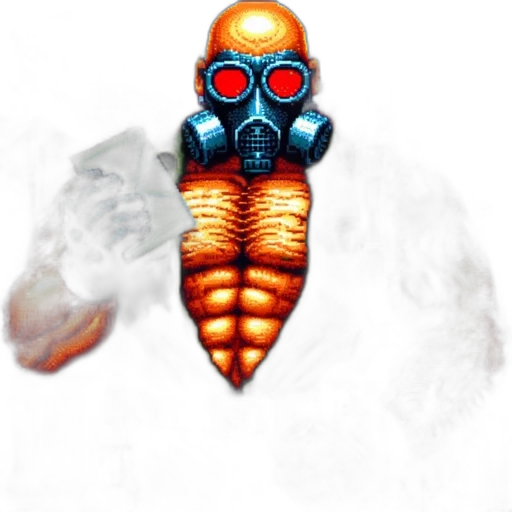 robot, mask, creature, jacket, concept art, pixel art, fantasy art, comic book art transparent PNG cut-out