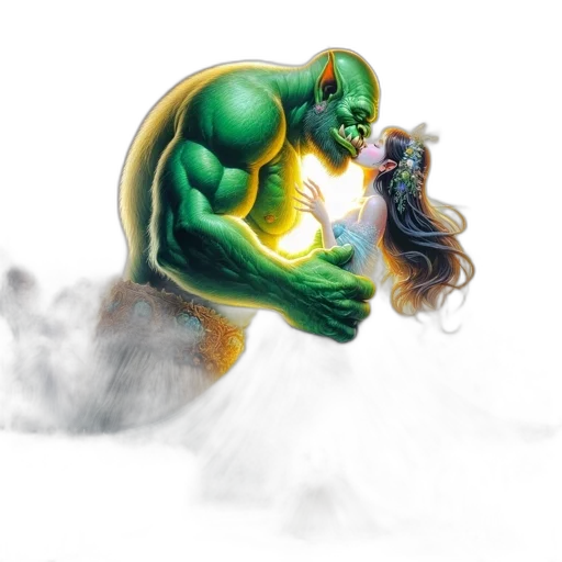comic book art, concept art, fantasy art, photorealistic, outer space, underwater, fire, green transparent PNG cut-out