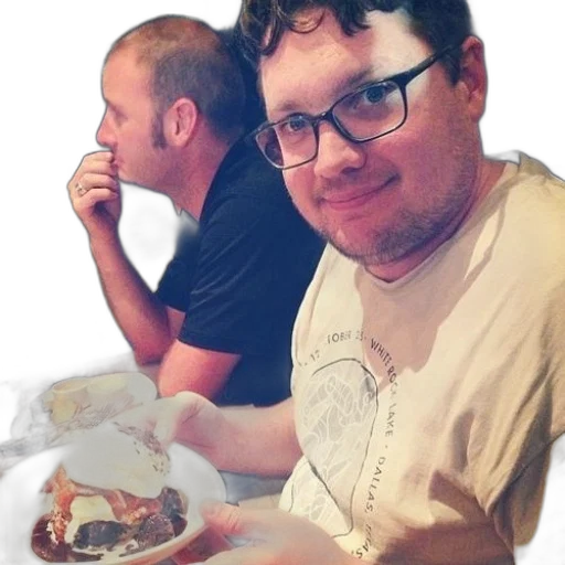 food, creature, animal, face, man, glasses, holds, plate transparent PNG cut-out