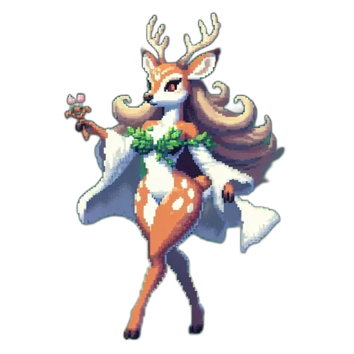 crown, dress, animal, staff, pixel art, concept art, fantasy art, watercolor transparent PNG cut-out