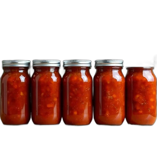 food, bottle, collection, six, glass, jars, filled, red transparent PNG cut-out