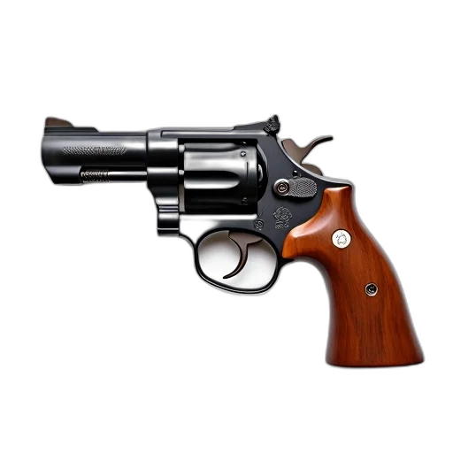 weapon, photorealistic, 3d render, close-up, image, revolver, wooden, grip transparent PNG cut-out
