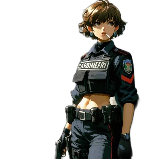 jacket, weapon, staff, concept art, cyberpunk, pixel art, comic book art, animated transparent PNG cut-out