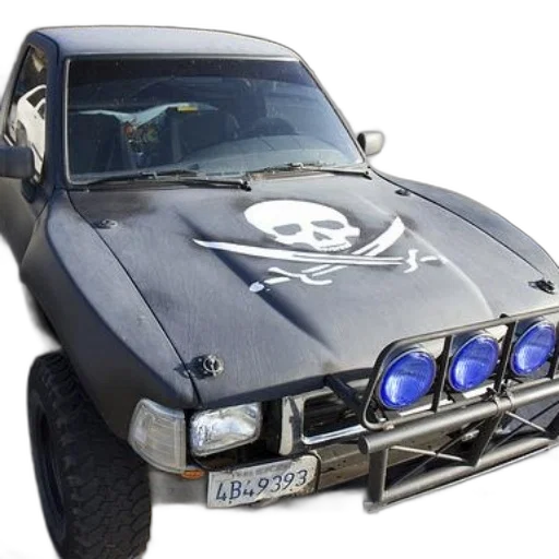 car, black, truck, skull, crossbones, decal, hood, parked transparent PNG cut-out
