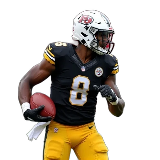 football, player, black, gold, uniform, number, running, field transparent PNG cut-out