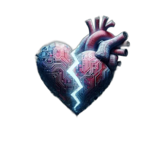 concept art, pixel art, comic book art, cyberpunk, digital, heart, representation, appears transparent PNG cut-out