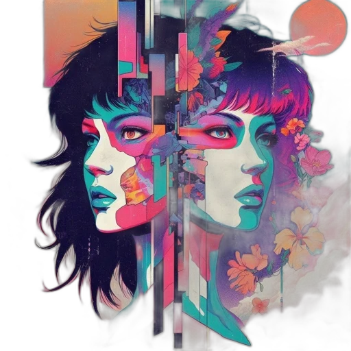 face, cyberpunk, concept art, fantasy art, vaporwave, neon lights, outer space, colorful transparent PNG cut-out