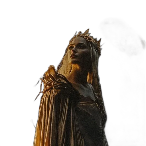 crown, dress, staff, face, concept art, fantasy art, 3d render, photorealistic transparent PNG cut-out