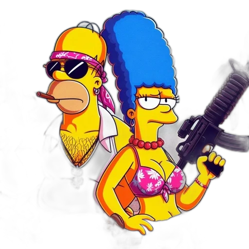 weapon, cartoon, cyberpunk, concept art, vaporwave, two, main, characters transparent PNG cut-out