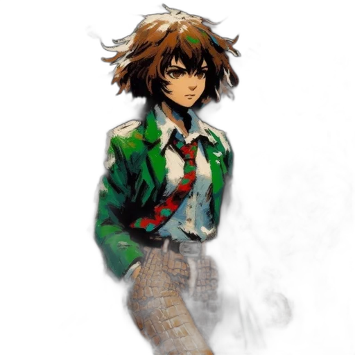 jacket, face, staff, concept art, pixel art, comic book art, watercolor, green transparent PNG cut-out