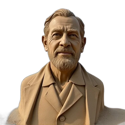 face, staff, jacket, 3d render, photorealistic, concept art, oil painting, sand transparent PNG cut-out