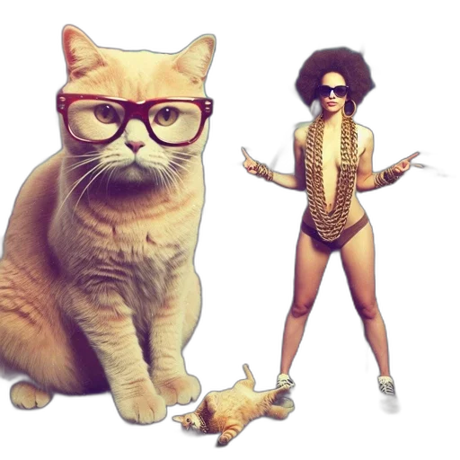 animal, concept art, cartoon, golden, orange-clad, cat, glasses, poses transparent PNG cut-out