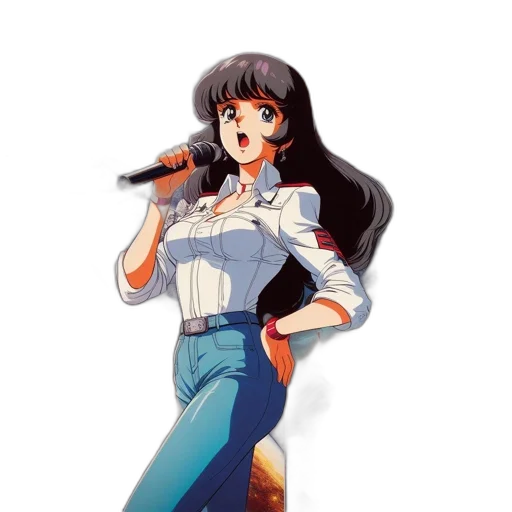 staff, jacket, weapon, dress, anime, cartoon, vaporwave, pixel art transparent PNG cut-out