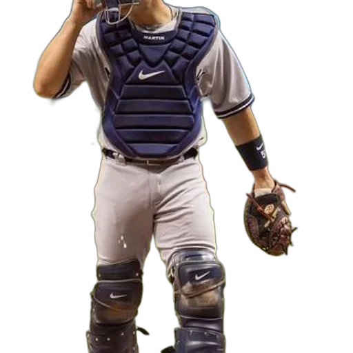 baseball, catcher, wearing, nike, chest, protector, knee, pads transparent PNG cut-out
