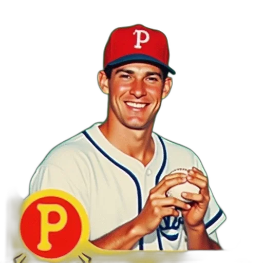 vintage, baseball, card, featuring, player, red, cap, logo transparent PNG cut-out