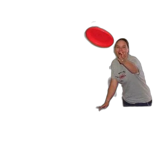 staff, weapon, woman, gray, shirt, playing, red, frisbee transparent PNG cut-out