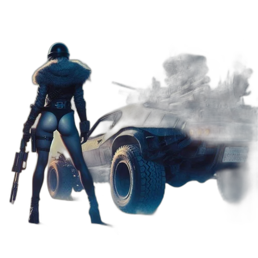 weapon, car, robot, concept art, comic book art, pixel art, cyberpunk, blue transparent PNG cut-out