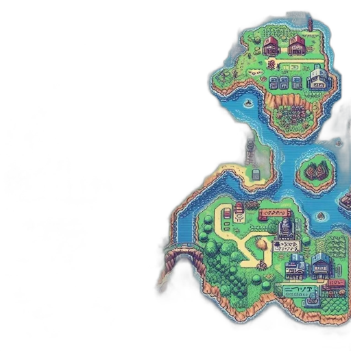 concept art, pixel art, elaborate, map, displays, cluster, islands, linked transparent PNG cut-out
