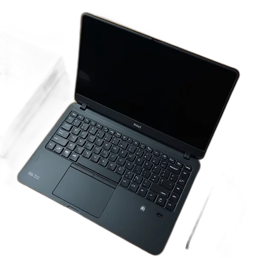 3d render, black, laptop, open, wooden, surface, keyboard, touchpad transparent PNG cut-out