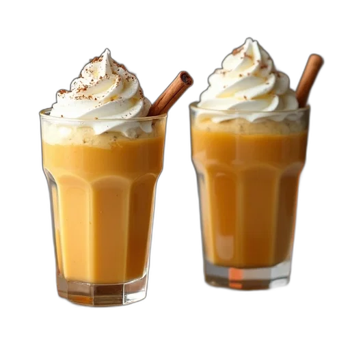 food, 3d render, photorealistic, two, glasses, creamy, pumpkin, ice transparent PNG cut-out
