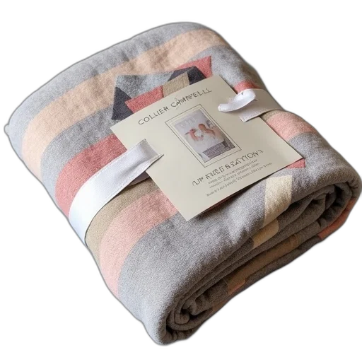 earth tones, folded, blanket, tag, attached, featuring, pattern, stripes transparent PNG cut-out