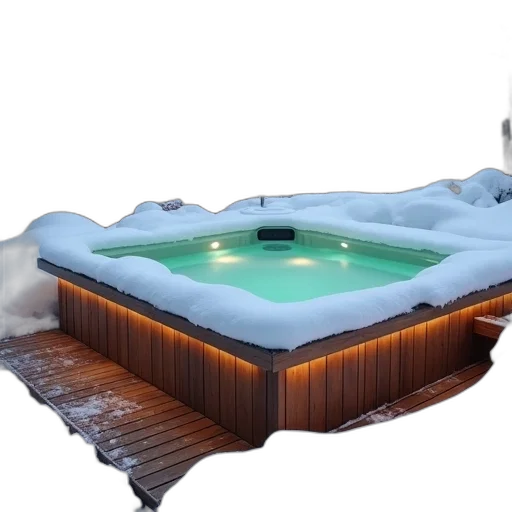 3d render, concept art, modern, hot, tub, wooden, surround, partially transparent PNG cut-out